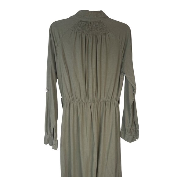 2/$30 ZARA Small Button-Down Shirt Dress Khaki Green Linen & Viscose - Picture 10 of 16